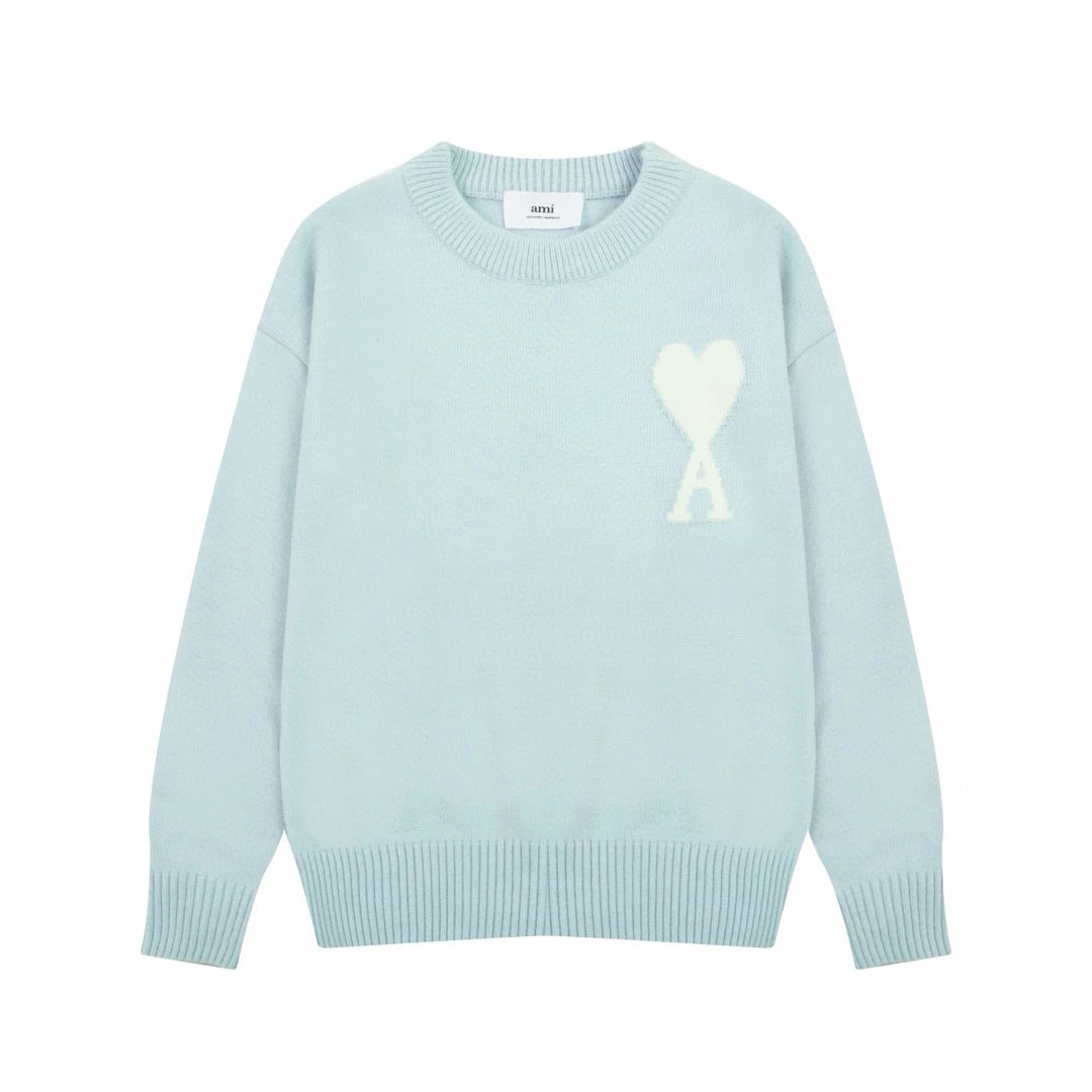Ami Sweater Top Version2023Spring Men's Loose Inlay Wool Sweater
