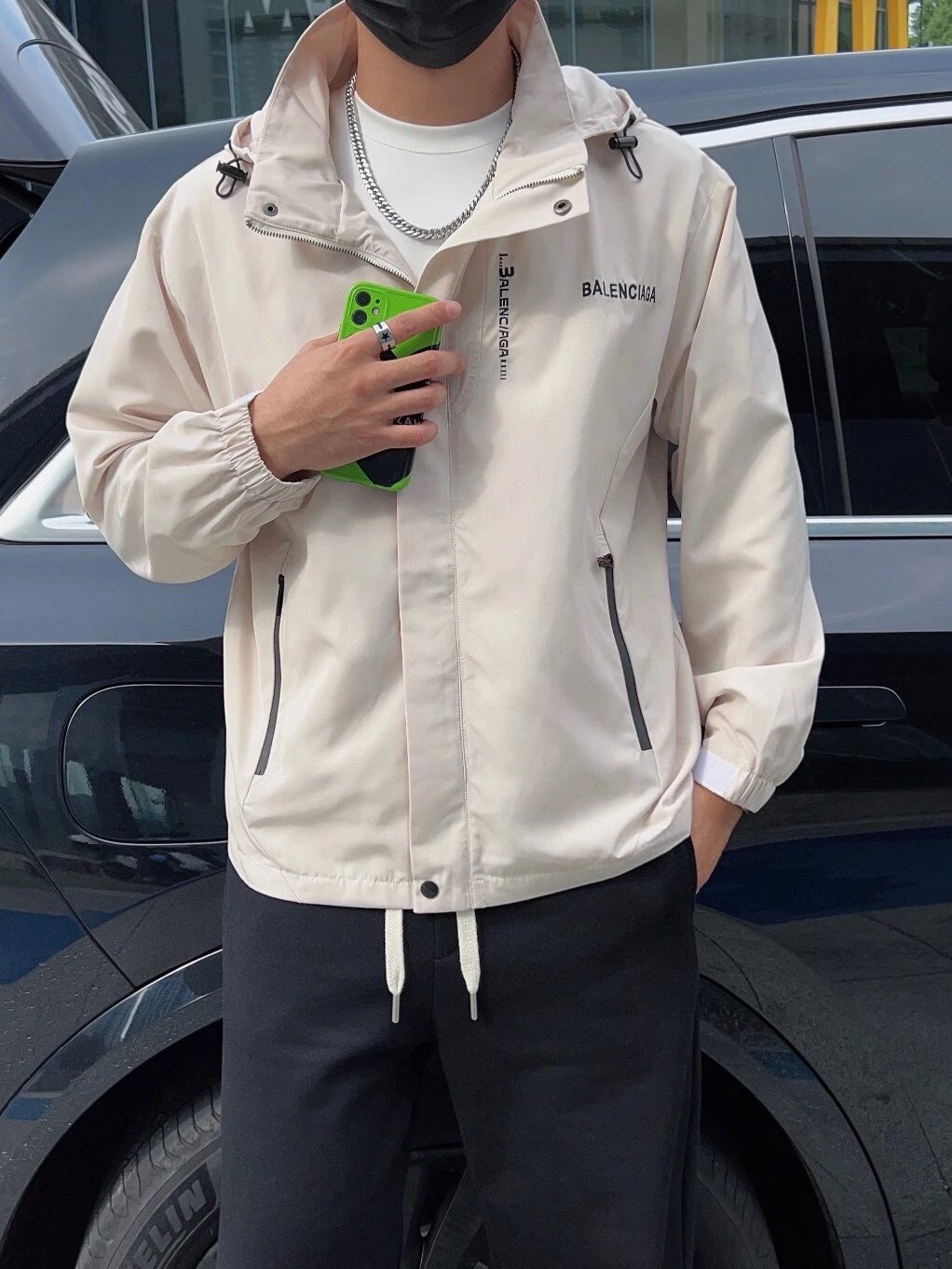 Balenciaga Jackets Chest logo Letter Embroidery Hooded Windproof Jacket Unisex