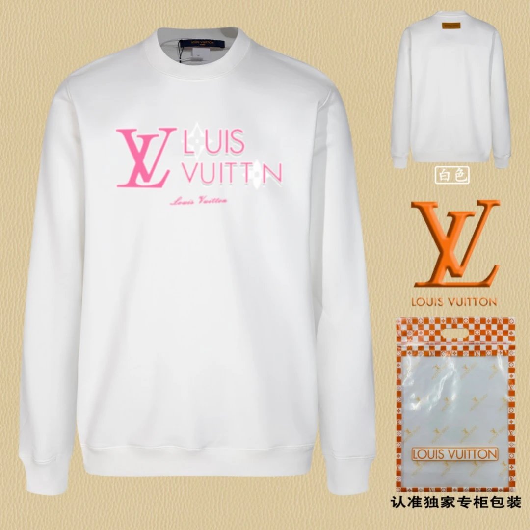 Louis Vuitton LV Hoodie Pink chest logo Printed Crew Neck Sweatshirt Pullover Long Sleeve OS Unisex Sports Casual Loose Fit Base Shirt Top
