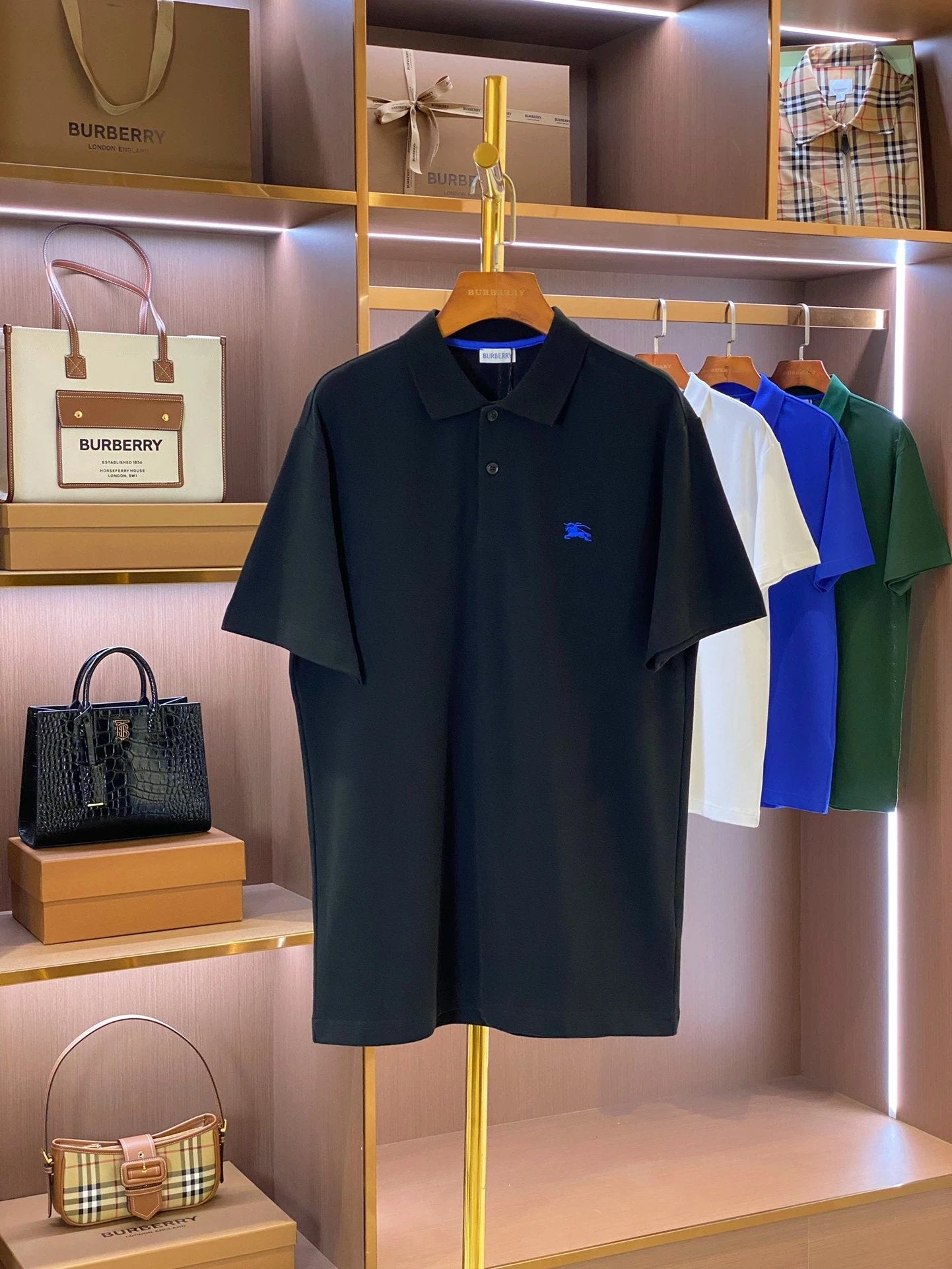 Burberry T-shirt Little Pony Embroidered Piqué Cotton POLO Shirt Lapel Short Sleeve25ss New Unisex Summer Short Sleeve OS Loose T Business Half Sleeve Shirt Plus Size T-Shirt