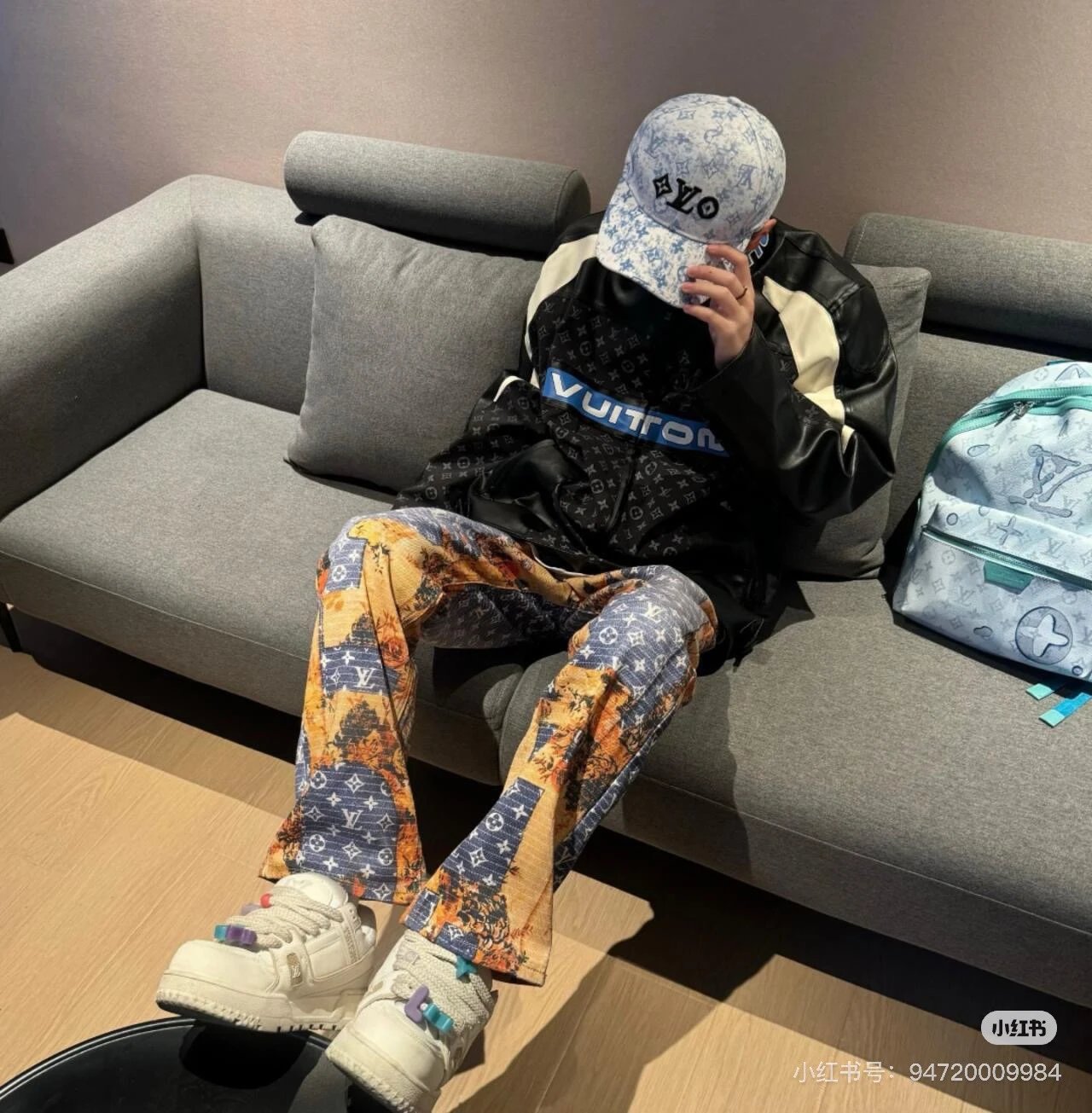 Louis Vuitton LV Jeans Floral Full Print Patchwork Distressed Jeans Autumn Winter New Unisex Loose Casual Wide Leg High Waist Pants