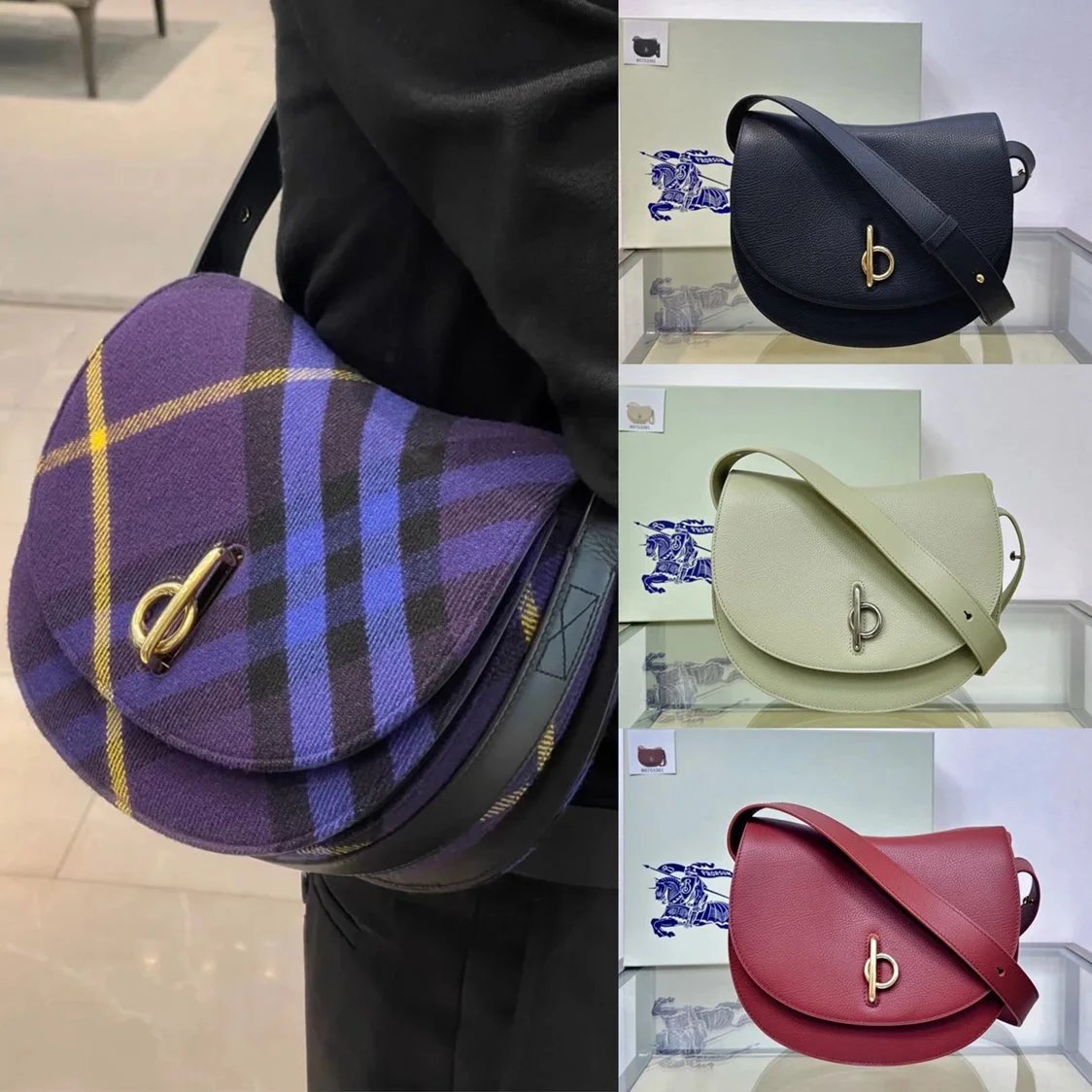 Burberry Women's Bag Top version 【Super Original High Version】Same Style Ring as Gianna Jun Plaid24New RockingHorse Handbag Women's Bag New Selenodont Bag Hobos Crossbody Shoulder Bag