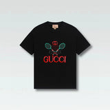 Gucci T-shirt Chest Badminton Racket Print logo round Neck Short Sleeve25ss New pure cotton T Unisex T-Shirt OS Drop Shoulder Loose Fit Base Shirt Top T-Shirt Short Sleeve