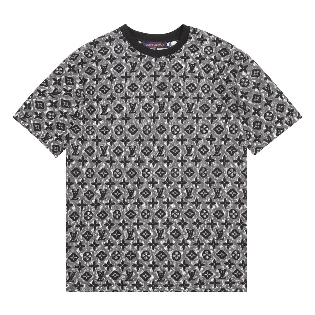 Louis Vuitton LV T-shirt Allover Old Floral Jacquard logo round Neck Short Sleeve25ss New Pure Cotton Unisex Style T T-shirt OS Loose Fit Base Shirt Top Half Sleeve T-Shirt