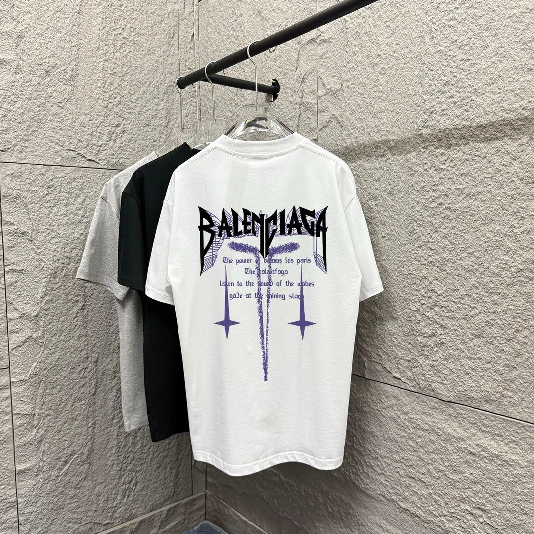 Balenciaga T-shirt Front Embroidered Personalized Letters logo Round Neck Short Sleeve Pure Cotton with Back Print T T-shirt ins Unisex Simple Summer New Casual Base Shirt T-Shirt
