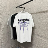 Balenciaga T-shirt Front Embroidered Personalized Letters logo Round Neck Short Sleeve Pure Cotton with Back Print T T-shirt ins Unisex Simple Summer New Casual Base Shirt T-Shirt