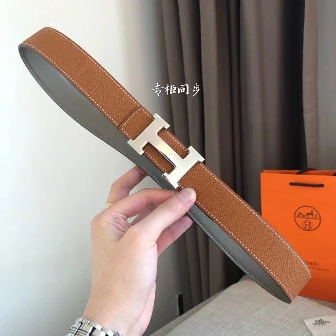 Hermes Belt Top version Men's Women's Belt Genuine Leather Double-Sided Belt Italy Imported First Layer Cowhide Leather Pure Original Leather Pure Steel Buckle h Home Pant Belt