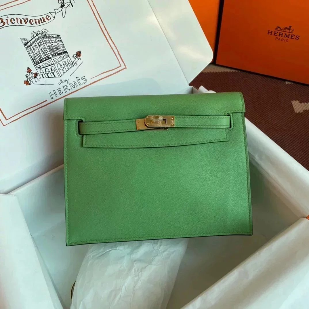 Hermes women's bag Top version 【H Handmade】Women's Bag KellyDanSe22cmevercolor Leather Imported Beeswax Thread Clutch Backpack Waist Bag Shoulder Messenger Bag Gold and Silver Buckle