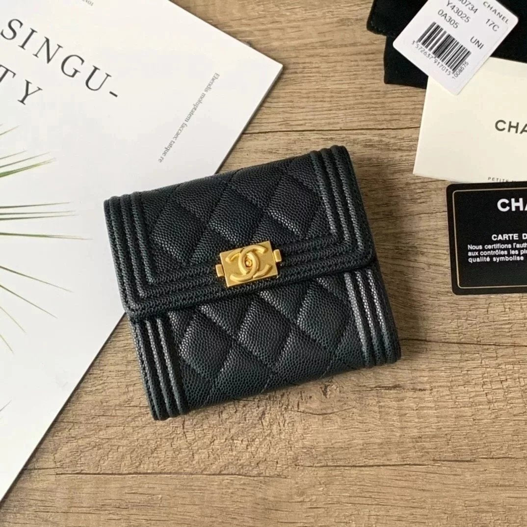 Chanel Wallet Top version 【Original Leather】Women's Wallet Short Trifold Small Wallet2.55Series Cowhide Caviar Sheepskin Leather Wallet