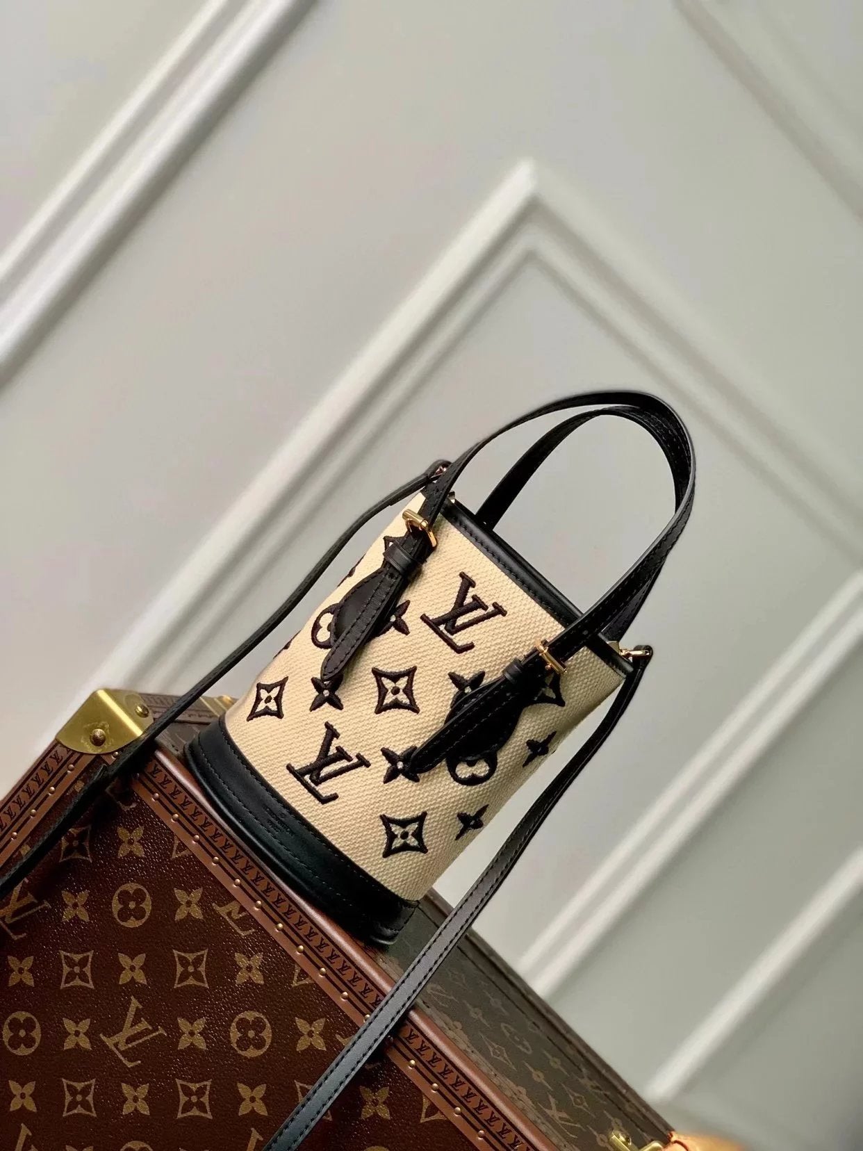 Louis Vuitton LV Women's Bag Top version 2023New Women's Handbag NANOBUCKET Summer Limited Handbag M82418Canvas Embroidered Crossbody Bag