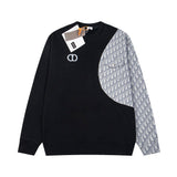 Dior Hoodie Stitching Old Pattern Cloth Embroidery Crew Neck Sweater Coat Men and Women Same Style Winter Casual All-Matching