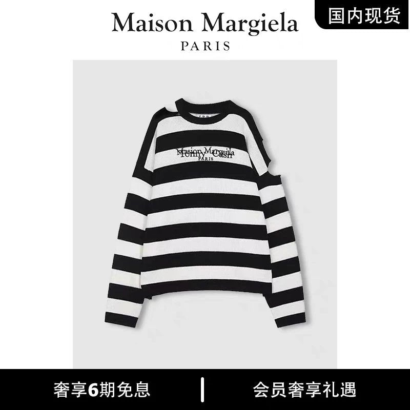 Maison Margiela Sweater Top Version Yangmi Same Product Black and White Striped Sweater Women's Sweater