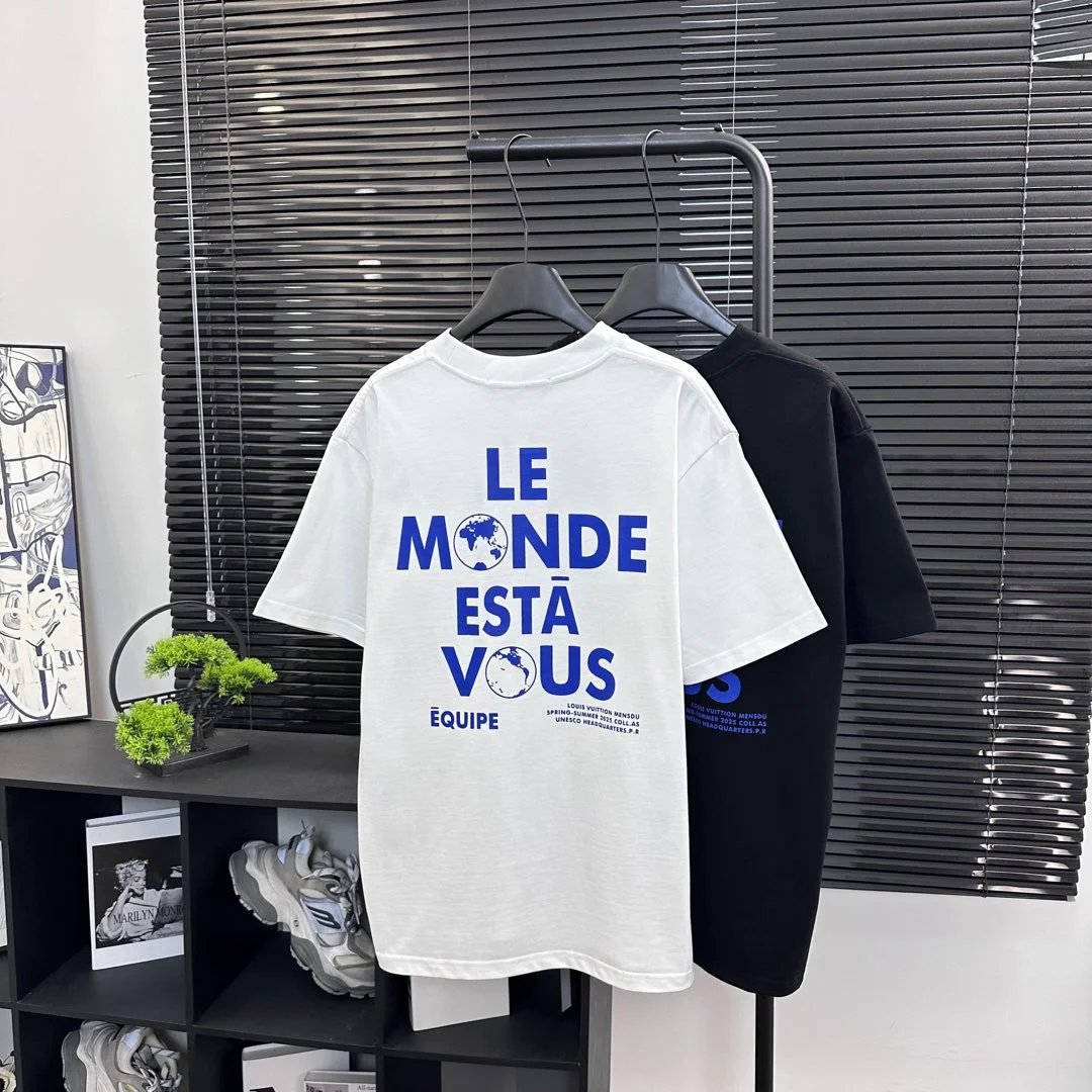 Louis Vuitton LV T-shirt New Workwear Eco-friendly Earth Front and Back Print logo round Neck Short Sleeve25ss New pure cotton T Unisex T-Shirt OS Loose Fit Base Shirt G Home Top Half Sleeve T-Shirt