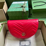 Gucci Women's Bag Top version 【Original Genuine Goods Leather】2023New Crescent Saddle Bag Marmont Series Quilted Chain Small Saddle Bag Ma Meng Series Hobos Dumpling Bag Selenodont Bag Semicircle Bag Flip Small Mailman Bag Women's Bag746431