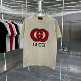 Gucci T-shirt Double Button Front Personality Print Round Neck Short Sleeve25ss New Pure Cotton Unisex Style T T-shirt OS Loose Fit Base Shirt Short Sleeve Top T-Shirt