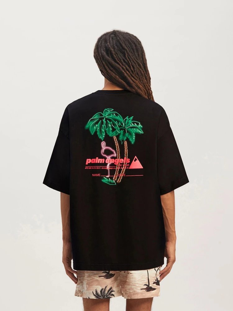 Palm Angels T-shirt Top Version Men's and Women's Same Black Cotton Printed T T-shirt