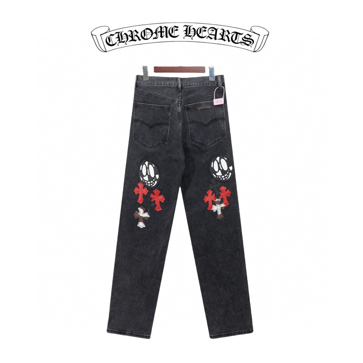 Chrome Hearts Jeans Ghost Face Element Cross Sticker Skin logo25ss Spring Summer New Straight Slim Fit Jeans Unisex Loose Fit Long Pants