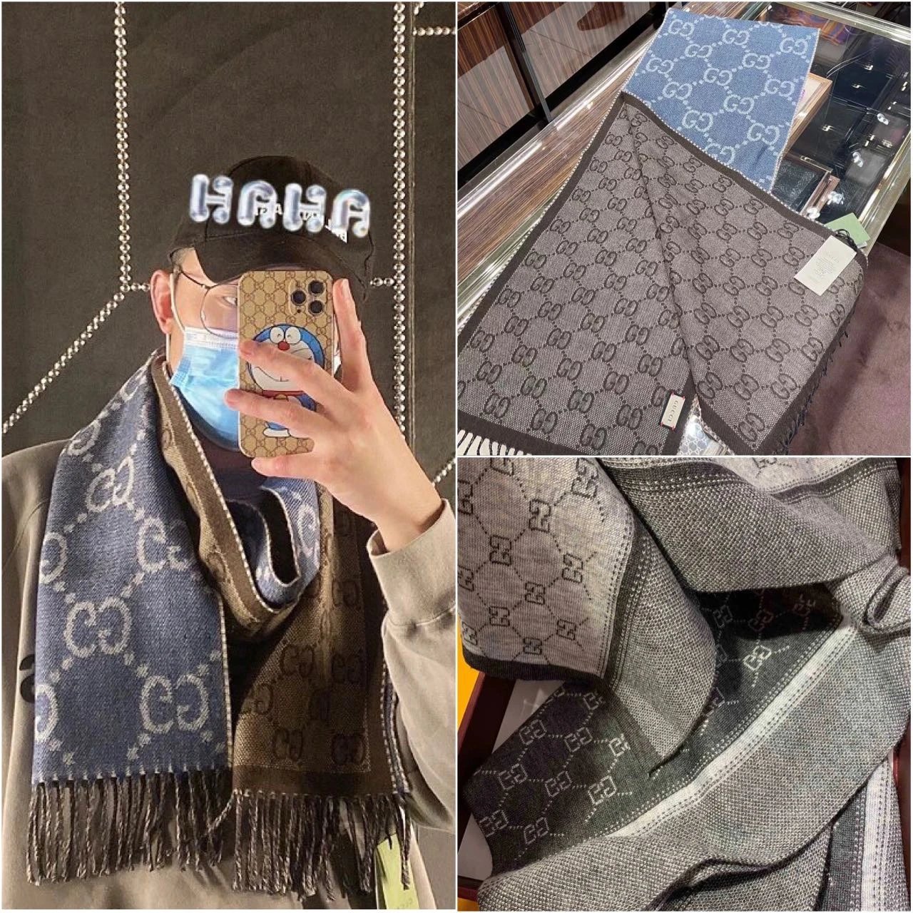 Gucci Scarf Autumn and Winter New Double-Sided Wool Classic logo Printed Wool Scarf Scarf