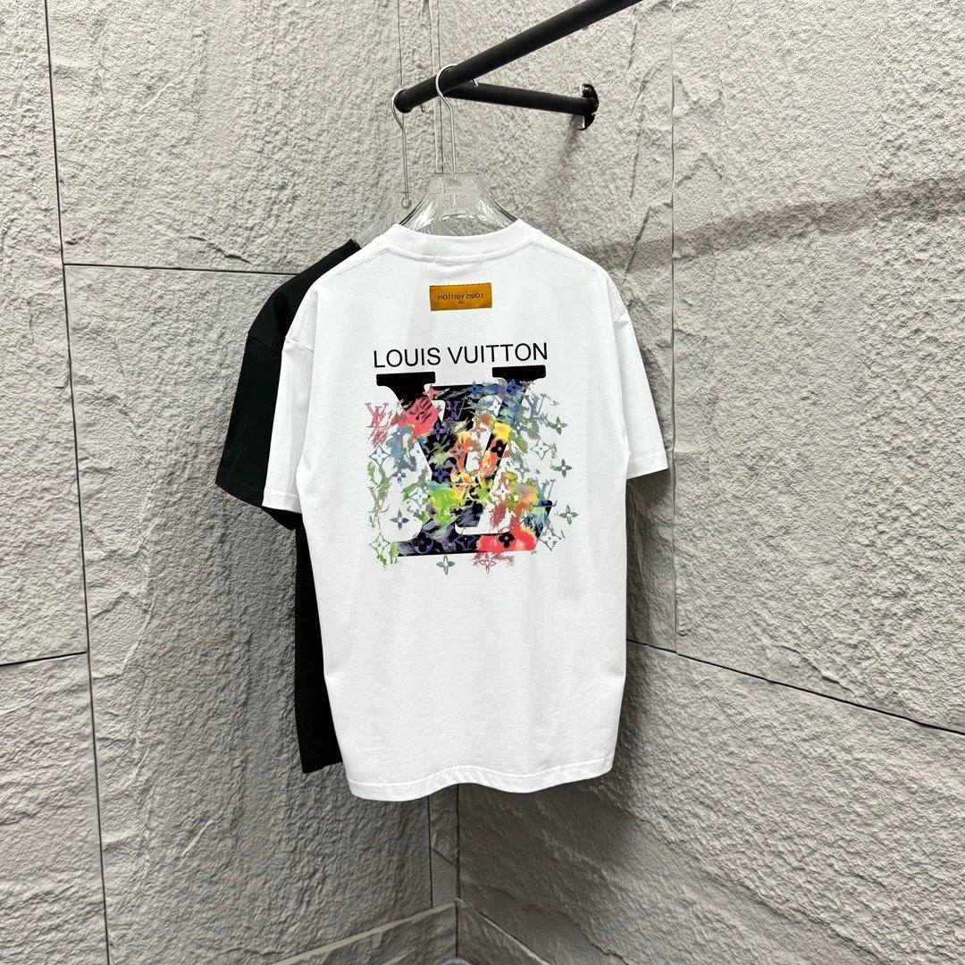 Louis Vuitton LV T-shirt Back Splash Ink Graffiti Letter Print logo round Neck Short Sleeve25ss New Pure Cotton Unisex Style T T-shirt OS Loose Fit Base Shirt Top Half Sleeve T-Shirt