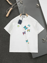 Louis Vuitton LV T-shirt Colorful Butterfly logo Embroidered Crew Neck Short Sleeve25ss New Pure Cotton Unisex Style T T-shirt OS Loose Fit Base Shirt Short Sleeve Top T-Shirt
