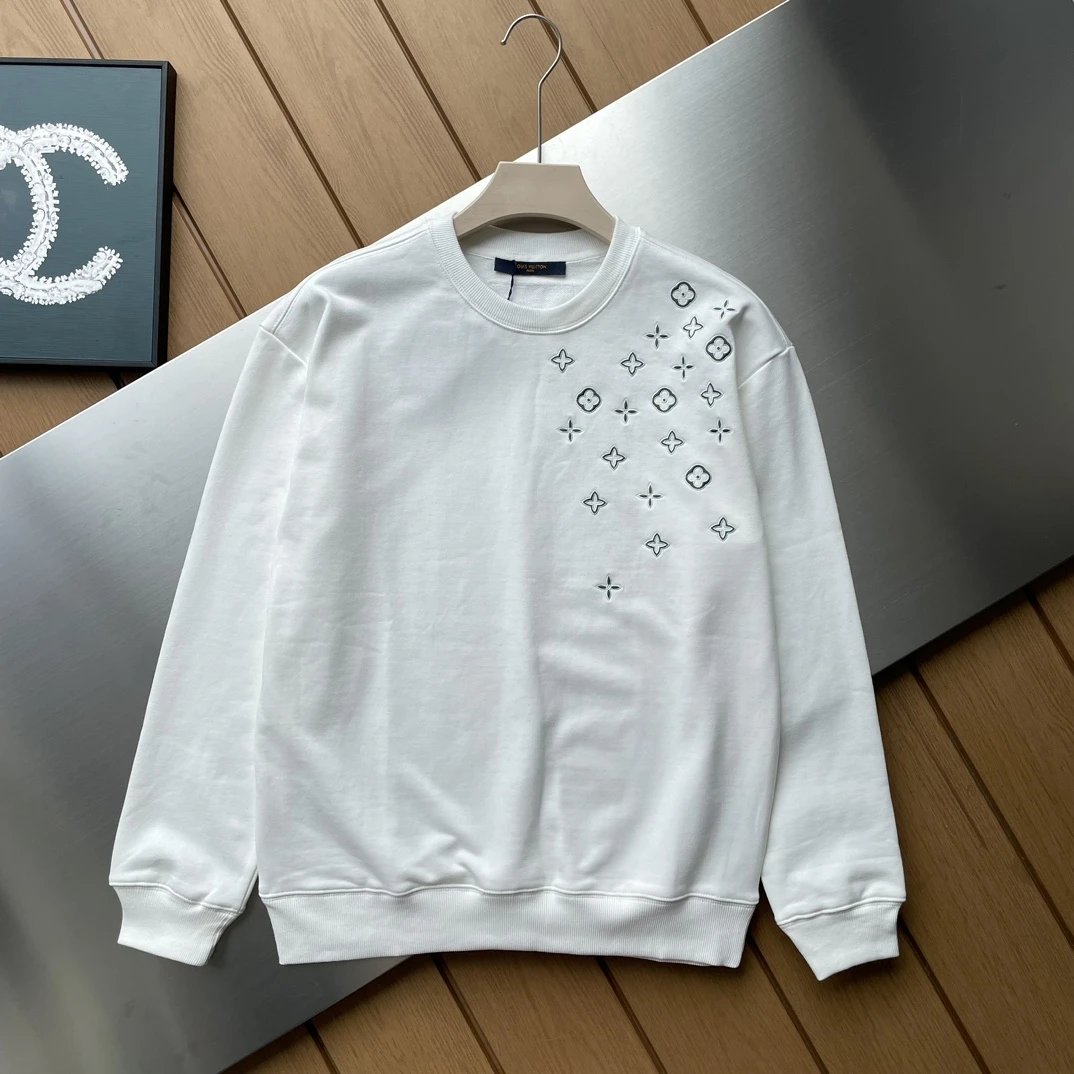 Louis Vuitton LV Hoodie Asymmetric Embroidered Crew Neck Sweater Pullover Long Sleeve Undershirt Coat Top Clothes Men's and Women's Same Sports and Leisure OS Loose fit