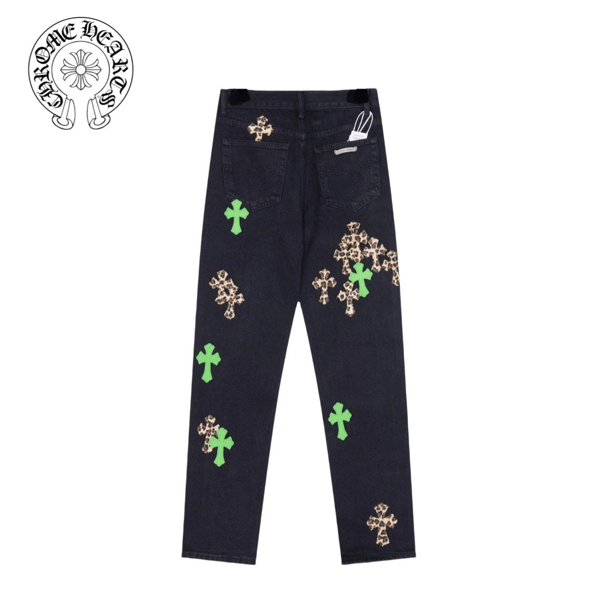 Chrome Hearts Jeans Front and back leopard print patchwork leather logo25ss Spring Summer New Straight Loose Slim Fit Jeans Unisex Long Pants