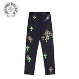 Chrome Hearts Jeans Front and back leopard print patchwork leather logo25ss Spring Summer New Straight Loose Slim Fit Jeans Unisex Long Pants