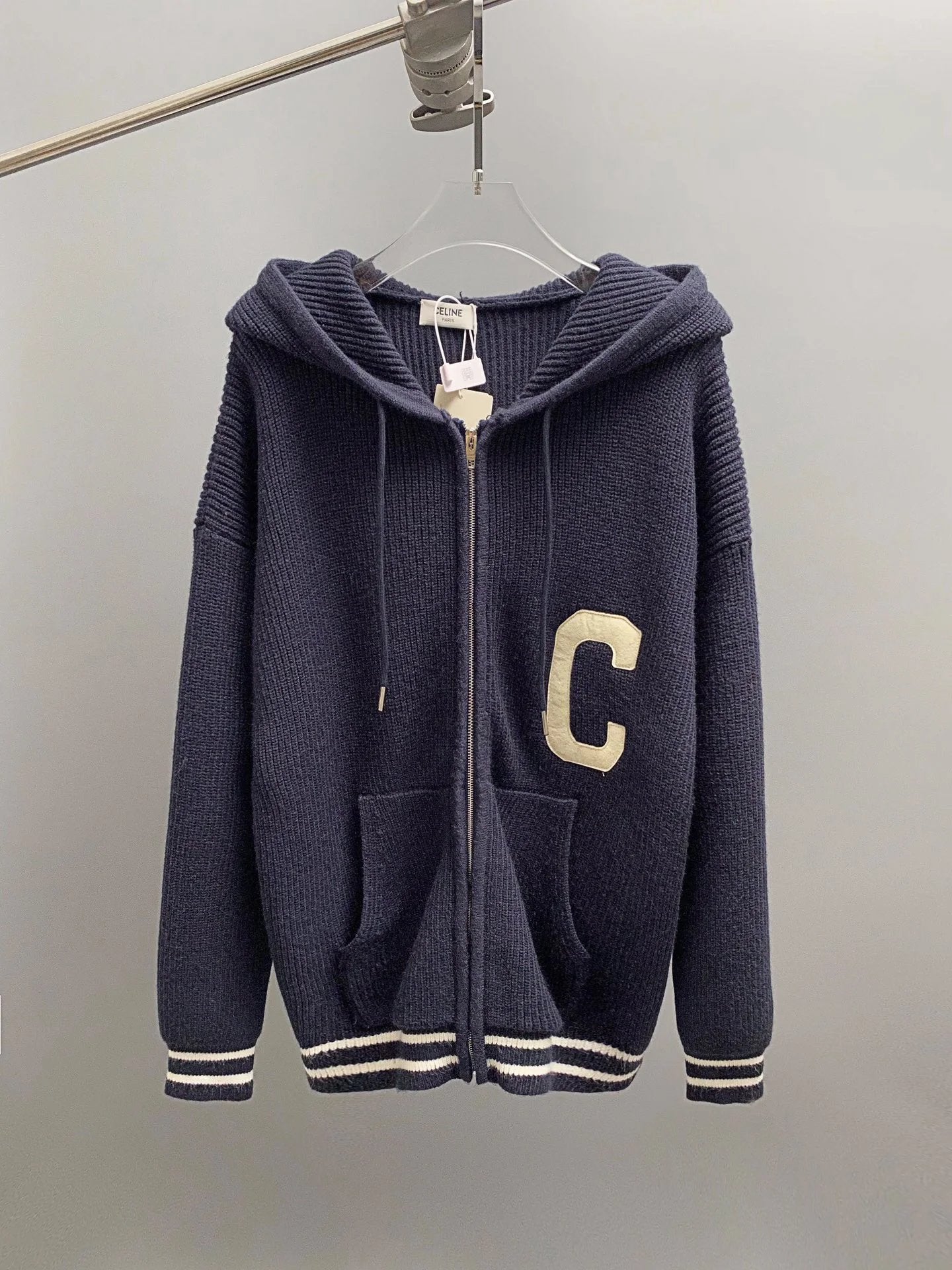 Celine Sweater Large C Cashmere Knit Sweater Unisex Long Sleeve Soft Lazy Style Outerwear OS Loose Fit Thickened Jacket for Versatile Casual Wear