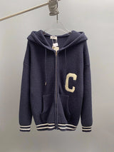 Celine Sweater Large C Cashmere Knit Sweater Unisex Long Sleeve Soft Lazy Style Outerwear OS Loose Fit Thickened Jacket for Versatile Casual Wear