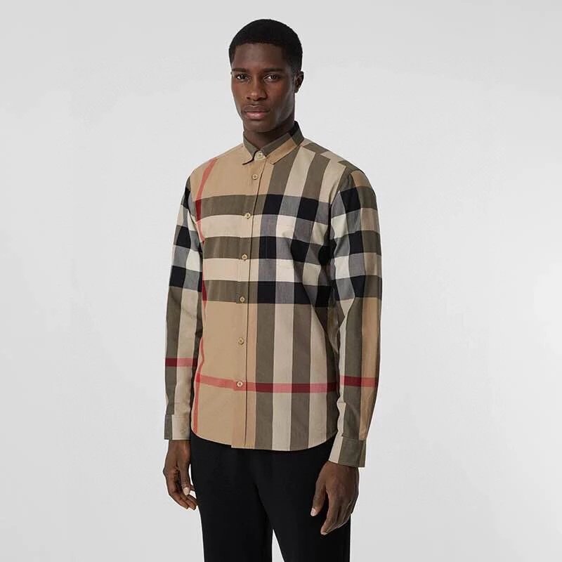 Burberry Shirt Elastic Cotton Poplin Long Sleeve Shirt25ss New Solid Color Vintage Plaid Striped Cotton Patchwork Striped Unisex Jacket Shirt Casual Business Versatile