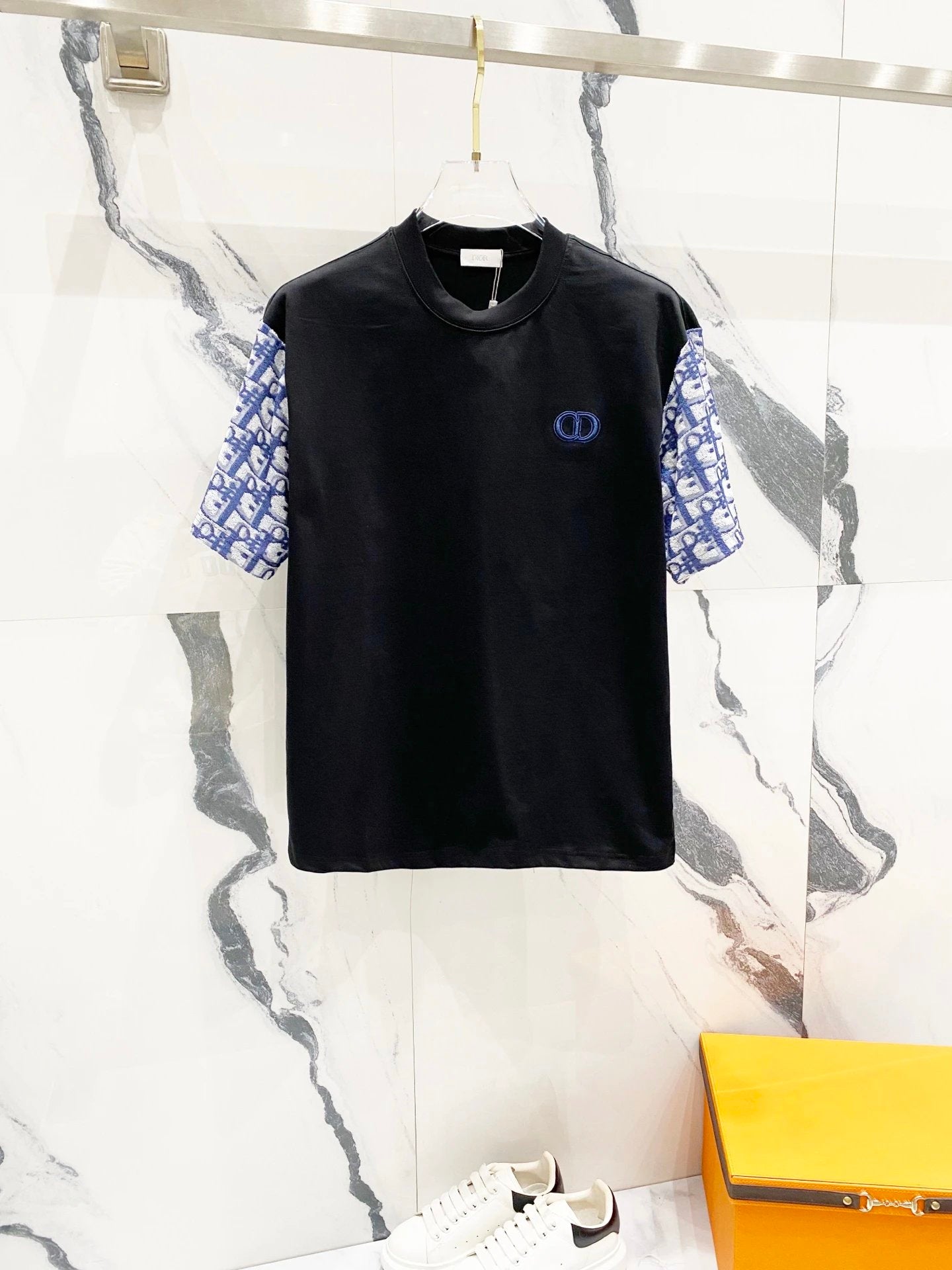 Dior T-shirt Double Sleeve Towel Jacquard logo round Neck Short Sleeve25ss New Pure Cotton Unisex Style T Casual T-Shirt Base Layer Shirt OS Loose Fit Half Sleeve Top Plus Size