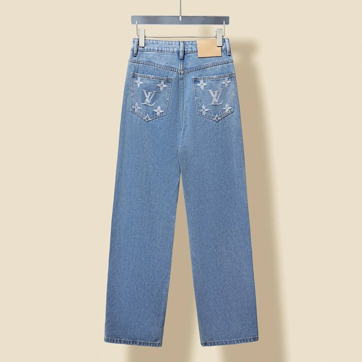 Louis Vuitton LV Jeans New Patchwork Series Monogram Signature Straight Washed Blue Jeans Autumn Winter New Unisex Loose Casual Wide Leg High Waist Pants