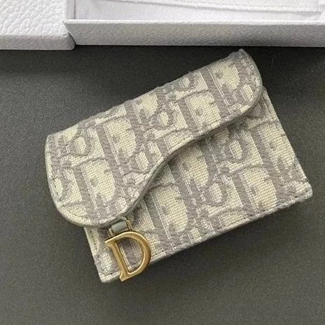 Dior Women's Bag Top version Card Holder Original Leather Saddle Flip Card Clamp Series Short Card Clip Presbyopic Oblique Printed Fabric Dark Blue Gray Female Women's Card Holder Men's Wallet