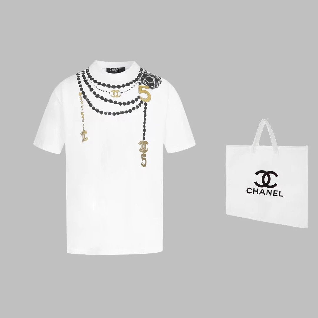 Chanel T-shirt Short Sleeve High Version Spring Summer New Short Sleeves T-shirt Hand-Painted Graffiti Couple