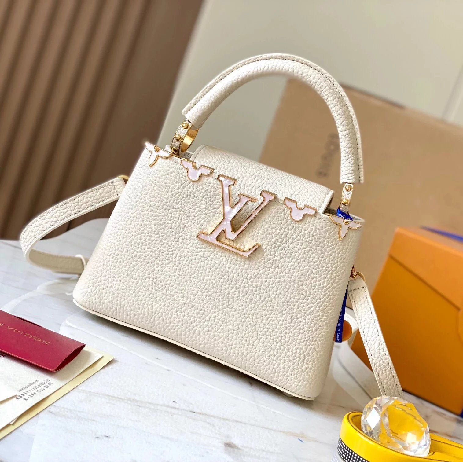 Louis Vuitton LV Women's Bag Top version 【Real Original Version Hardware】M23330M23331M23332Mini Black Corolla CapucinesFlowerCrown Handbag Is Full Grain Taurillon Leather Embellishment Monog Leather Bag mini Handbag