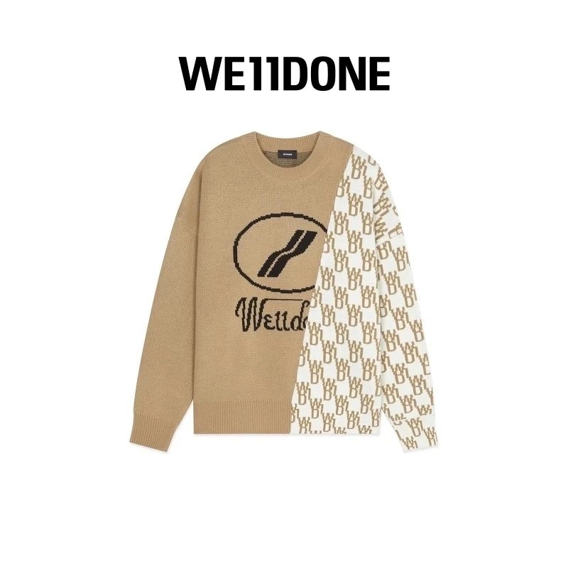 We11done Sweater Top Version Neutral Classic Color Mixing logo Printed Black Loose Casual Jacquard Long-Sleeved Sweater