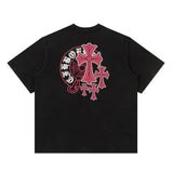 Chrome Hearts T-shirt Back with Sanskrit Script Print logo round Neck Short Sleeve25ss New Pure Cotton Unisex Style T Casual T-Shirt Base Layer Shirt OS Loose Fit Half Sleeve Top Plus Size
