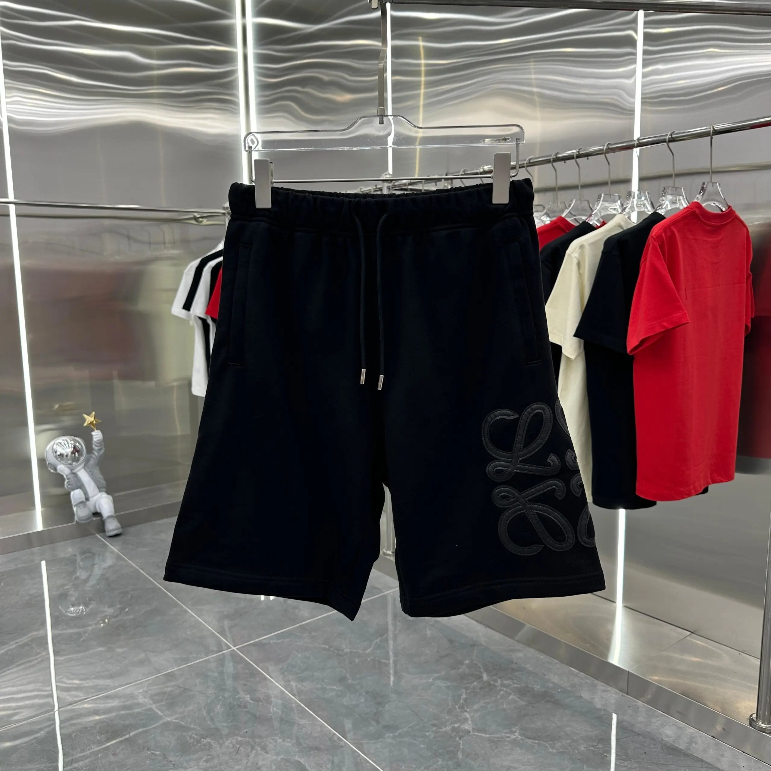 LOEWE Shorts logo Patchwork Embroidered Shorts Five-Point Pants25ss New Drawstring Casual Summer Pants5Two-in-One Casual Sweatpants for Men and Women, Pure Cotton Joggers
