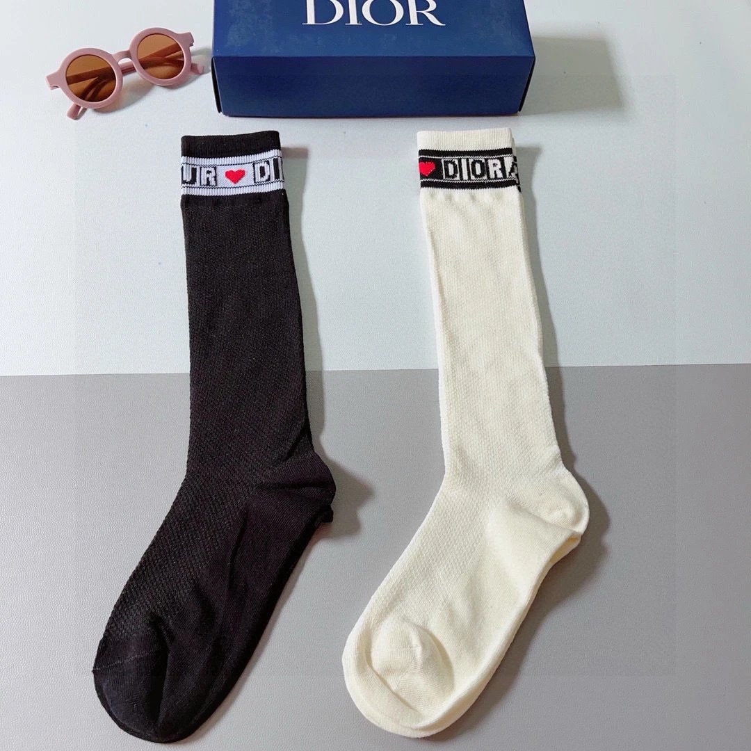 Dior Sock 【a Box2Double】Classic Letters logo Breathable and Stylish Long Cotton Calf Socks25ss New Cotton Socks Spring Summer Autumn Thin Business Sports Casual Versatile Deodorant Sweat-Absorbing