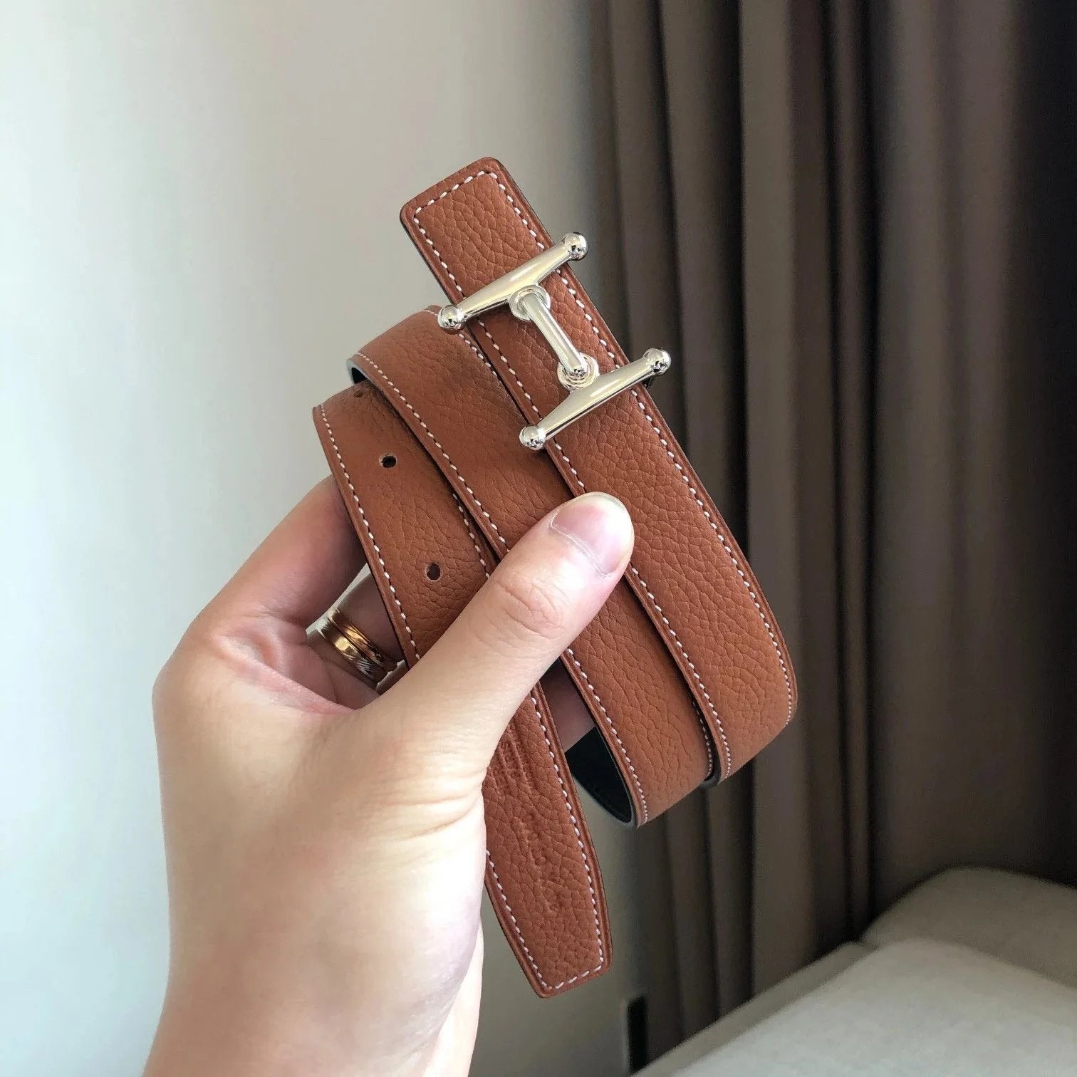 Hermes Belt Top version Women's Thin Belt Double-Sided Imported First Layer Calfskin Double-Sided Letters h Buckle Belt Skirt Shaped Accessory Women's Belt2.5Centimeter Wide