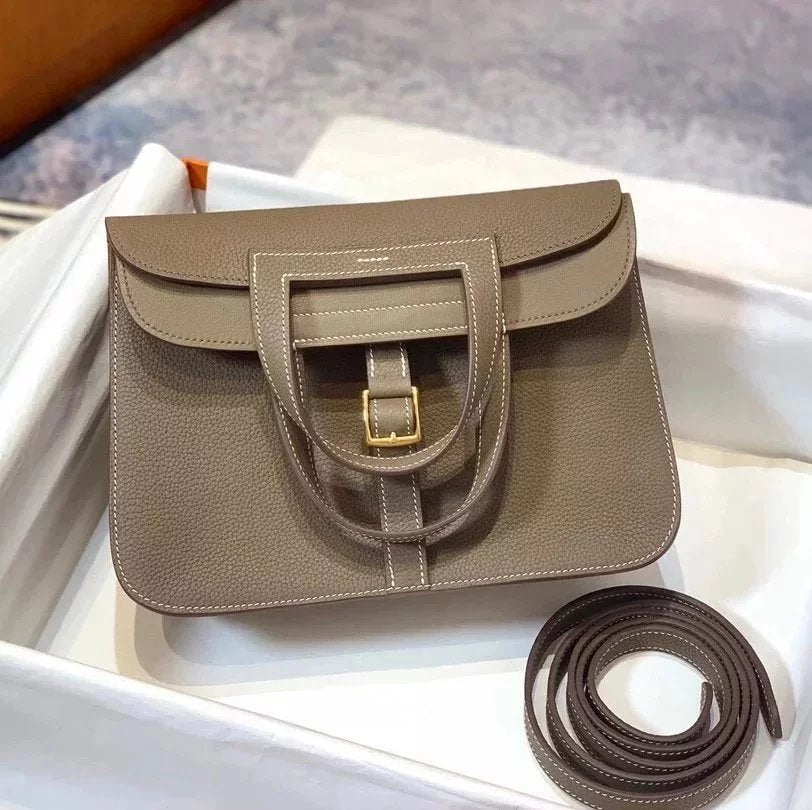 Hermes women's bag Top version 【Handmade Imported Fabric Beeswax Thread】H Home halzan22cm25cm Horseshoe Bag Shoulder Bag Multi-Functional One Bag Multi-Purpose Messenger Bag Handbag Fashion Casual Famaous Brand Women's Bag
