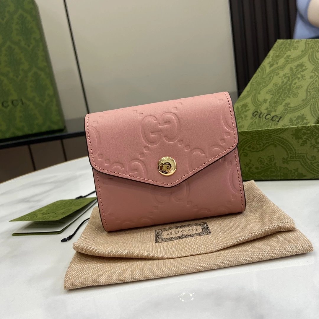 Gucci Wallet Top version 【High Version Original Leather】2024New/Ophidia Series Mini Trifold Wallet Women's Wallet Women's Wallet Coin Purse Small Wallet Women's Bag Embossed Original Leather9.5cm Model：772793