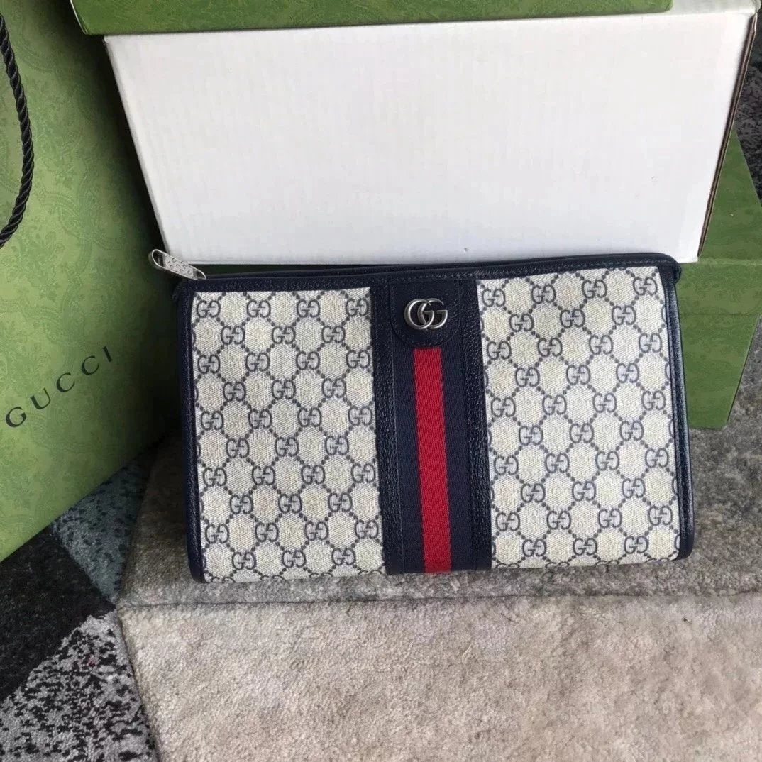 Gucci Women's Bag Top version 【Original Leather】2022New Navy Blue Ophidia Series Blue Presbyopic Cowhide Clutch Camera Bag mini Crossbody Bag Waterproof Fabric Men's and Women's Bags598127517350598234