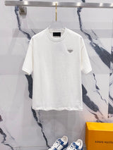PRADA T-shirt Minimalist Business Classic Triangle Sign Iron Plate LOGO Logo Crew Neck Short Sleeve25ss New Pure Cotton Unisex Style T T-shirt OS Loose Fit Base Shirt Short Sleeve Top T-Shirt