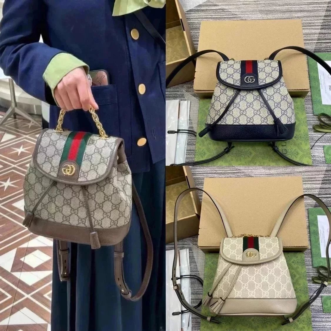 Gucci Backpack Top version 【Original Quality】2024New Women's Backpack ophidia Presbyopic Canvas Backpack Casual Backpack Sports Bag Large Capacity Bag Women's Bag795221