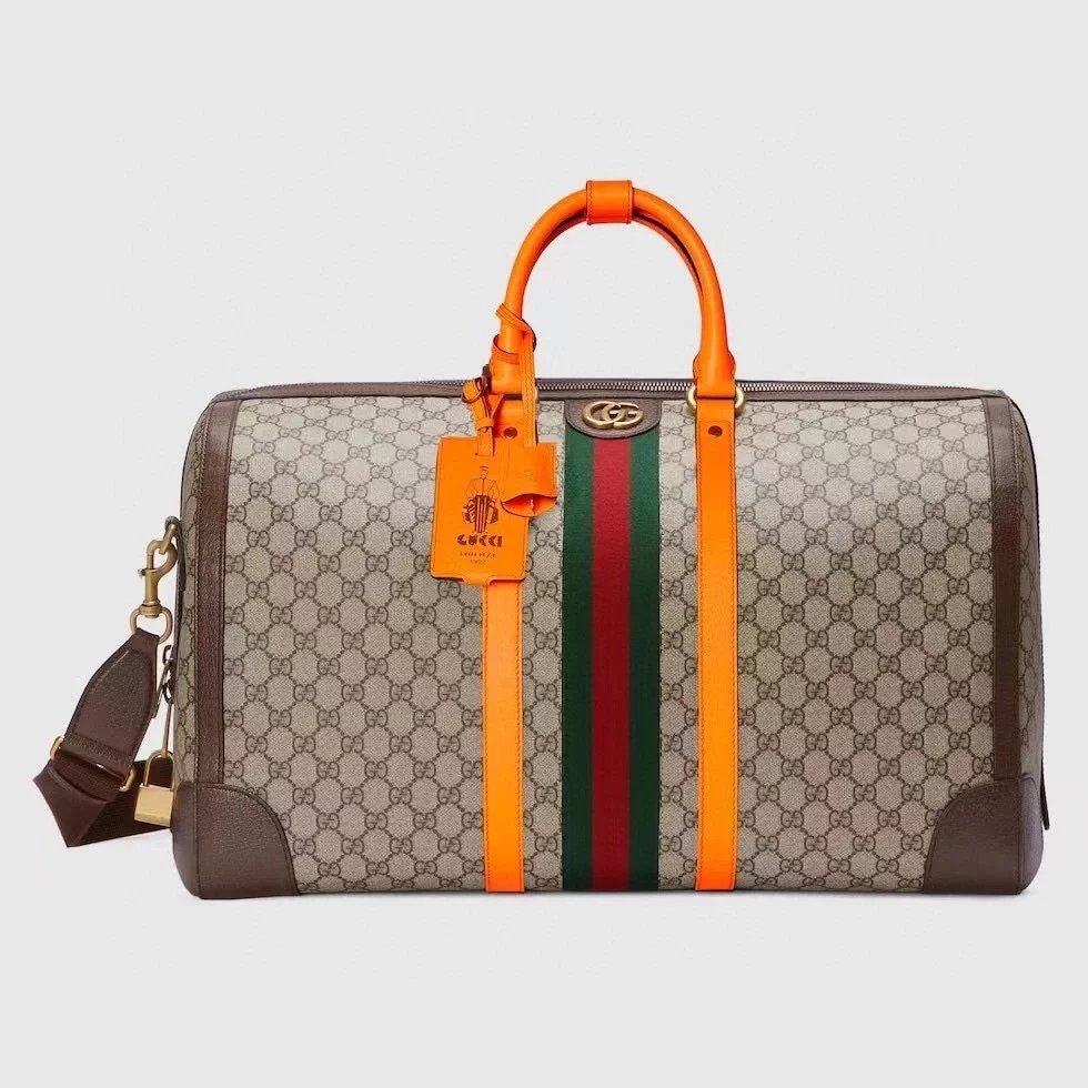 Gucci Tote Bag/Briefcase/Travel Bag Top version 【Super Original Leather】New Travel Bag Savoy Series Large Travel Bag Savoy Series Launches New Design Travel Bag Beige and Orange Women's Bag Men's and Women's Bags Travel Bag Sports Bag724612