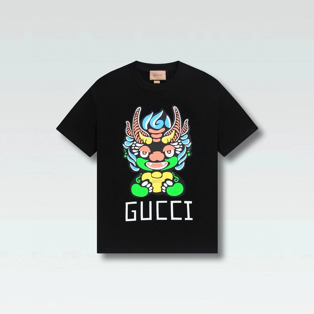 Gucci T-shirt Cartoon Kirin Print on the Chest logo round Neck Short Sleeve25ss New Pure Cotton Unisex Style T Casual T-Shirt Base Layer Shirt OS Loose Fit Half Sleeve Top Plus Size