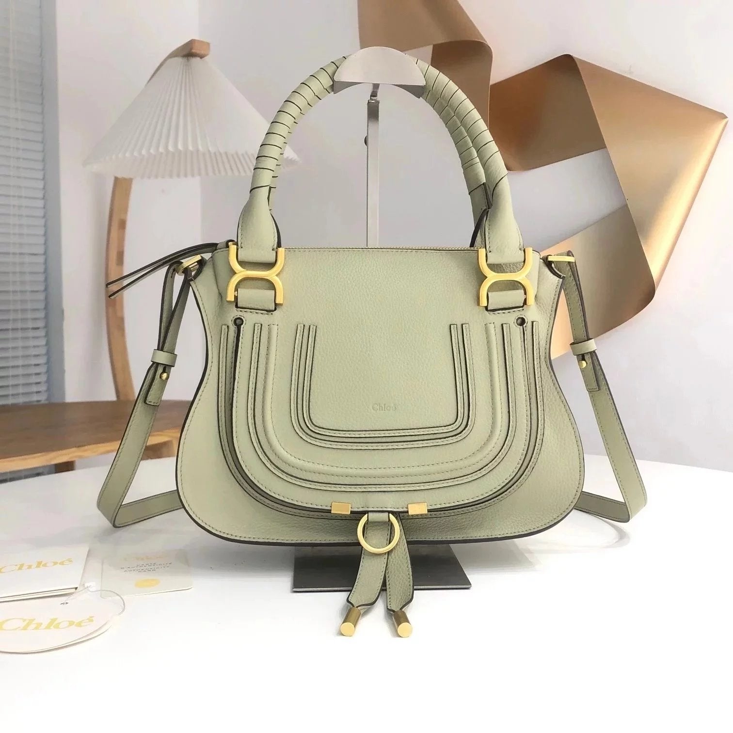 Chloe Bag Top version 【Original Genuine Goods Leather】chloe-marcie Classic Hand Holding Saddle Bag Women's Commuter Bag Briefcase Handbag Shopping Bag Shoulder Messenger Bag Women's Saddle Bag