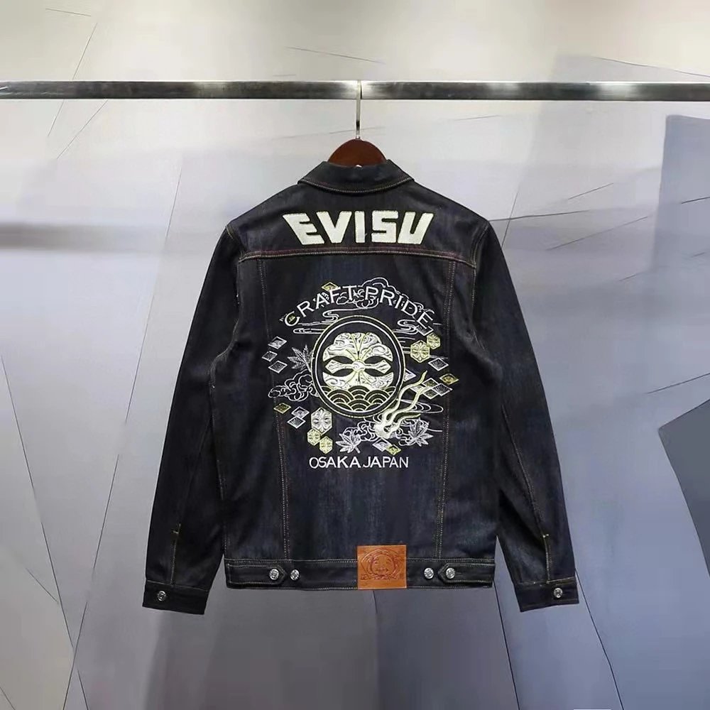 Evisu Jackets Top Version Denim Clothing Cherry Blossom Letter Embroidery Pattern Long Sleeve Casual Men and Women Loose Denim Jacket Coat