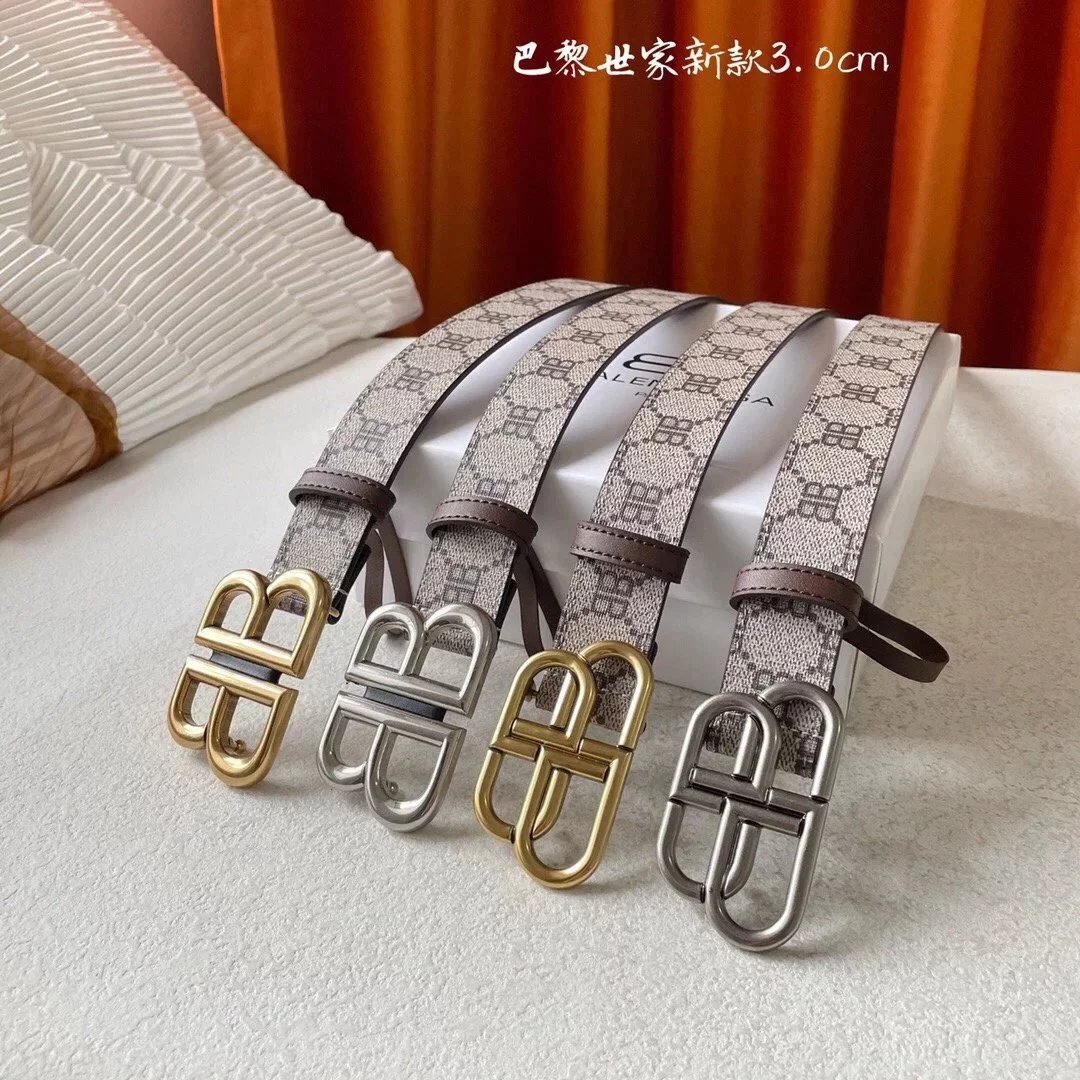 Balenciaga Belt Top version In Stock New Presbyopic B Buckle Men's Leather Belt Imported First Layer Cowhide Leather Belt Men's and Women's Belt All-Match Trouser Belt3.0Wide